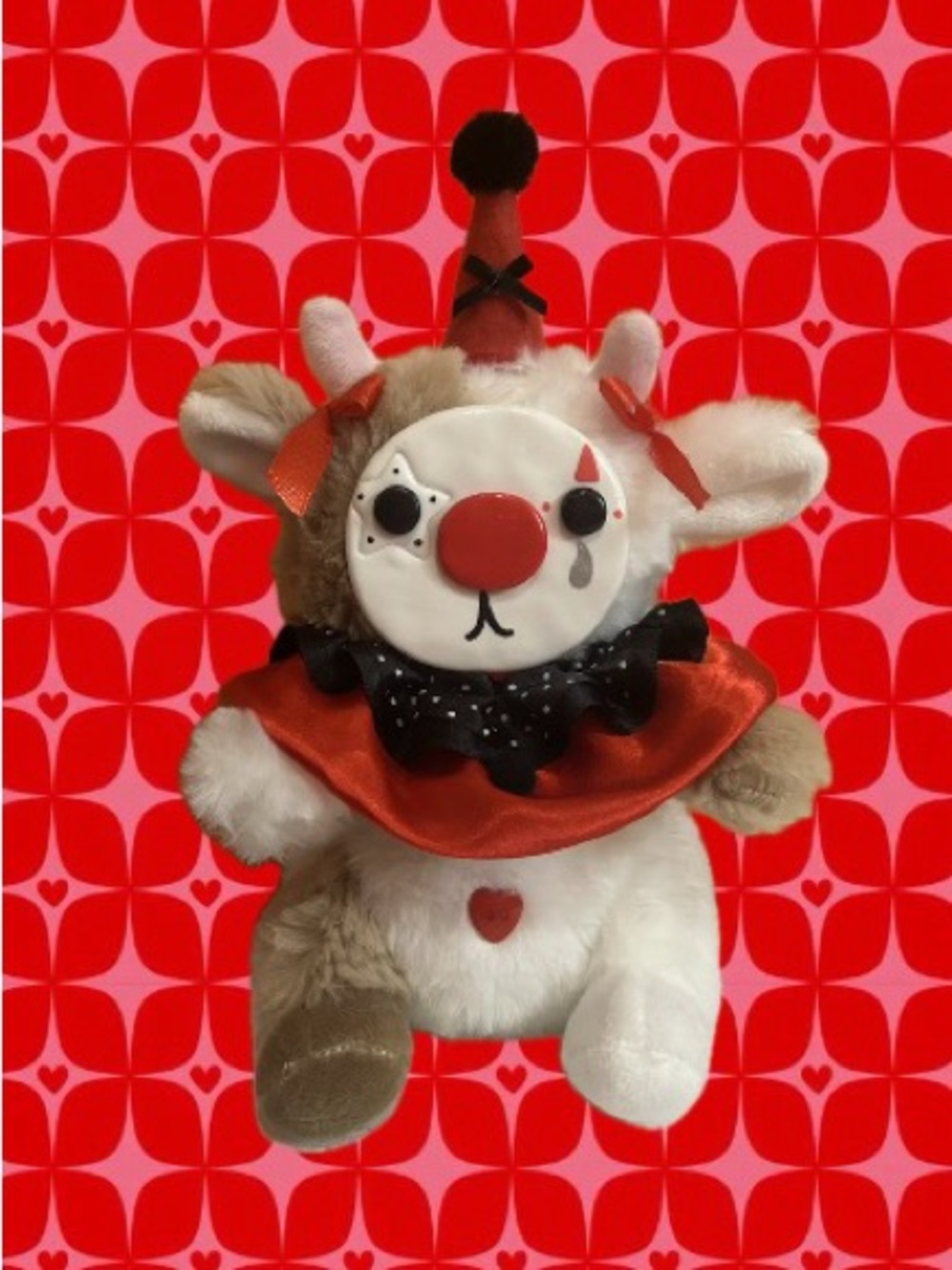 Plush Clown Red and White - Cute Stuffed Animal Art